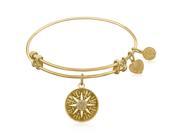 Expandable Bangle in Yellow Tone Brass with Compass Personal Direction Symbol