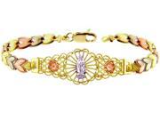 Tri Color Gold Our Lady of Guadalupe Diamond Cut Bracelet