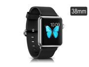 Litchi Genuine Leather Strap Steel Buckle Adapter Watchband For Apple Watch 38mm Black
