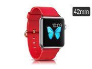 Litchi Genuine Leather Strap Steel Buckle Adapter Watchband For Apple Watch 42mm Red