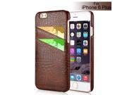 Luxury Alligator Pattern Leather Coated Hard PC Back Case Card Holder Cover For iPhone 6 Plus Brown