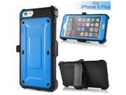 3 In 1 Belt Clip Holster Armour Hybrid PC And Silicone Back Case Cover With Touch Through Screen Protector For iPhone 6 Plus Blue