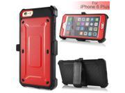 3 In 1 Belt Clip Holster Armour Hybrid PC And Silicone Back Case Cover With Touch Through Screen Protector For iPhone 6 Plus Red