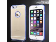Slim Transparent TPU Case with Colored PC Border and Round Hole for iPhone 6 Plus Dark Blue