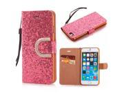 Shimmering Powder Design Leather Case With Rhinestone Decorated Magnetic Snap And Card Slots For iPhone 6 4.7 inch Pink