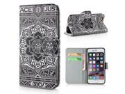Fashion Colorful Drawing Printed Black White Flower PU Leather Flip Wallet Stand Case With Card Slots For iPhone 6 4.7 inch