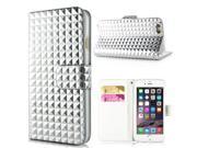 Luxury Bright Wallet Card Holder Flip PU Leather Magnetic Closure Stand Case Cover For iPhone 6 4.7 inch Silver