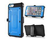 3 In 1 Belt Clip Holster Armour Hybrid PC And Silicone Back Case Cover With Touch Through Screen Protector For iPhone 6 4.7 inch Blue