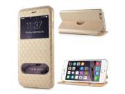 Unique Dual Window View Stand Leather Case for iPhone 6 4.7 inch Gold