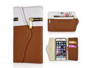 Wallet Flip Zipper PU Leather Case Card Slot Holder Cover For iPhone 6 4.7 inch White And Brown