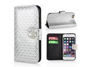 Luxury Rhombus Bright Skin Rhinestone Decorated Leather case with Card Slot for iPhone 6 4.7 inch Silver