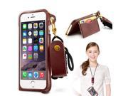 Slim PU Leather Lanyards Case Stand Cover with Card Slot for iPhone 6 4.7 inch Brown