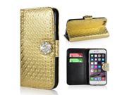 Luxury Rhombus Bright Skin Rhinestone Decorated Leather case with Card Slot for iPhone 6 4.7 inch Gold