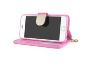 Luxury Bing Golden Metal Strip Rhinestone Stand Case Leather Cover Wallet For iPhone 6 4.7 inch Pink