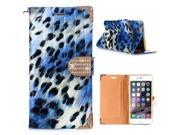 Elegant Fox Skin Bling Diamond Electroplated Metal Magnetic Wallet Leather Case with a Strap for iPhone 6 4.7 inch Blue