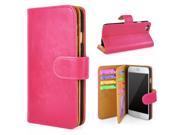 Fine Horse Skin Grain PU Leather Wallet Stand Case With Card Slots For iPhone 6 4.7 inch Magenta