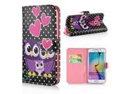 Owl Family Colorful Picture Style Magnet Inlaid Card Holder Flip Stand Leather Case for Samsung Galaxy S6 Edge