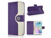 Cool Iron Buckle Magnetic Stand Leather Case with Card Slot for Samsung Galaxy S6 Edge Purple