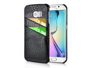 Luxury Alligator Pattern Leather Coated Hard PC Back Case Card Holder Cover For Samsung Galaxy S6 Edge Black