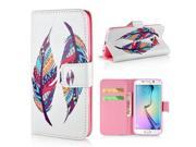 Fashion Colorful Drawing Printed Feathers PU Leather Flip Wallet Stand Case With Card Slots For Samsung Galaxy S6 Edge