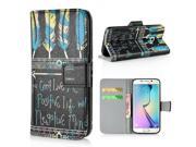 Fashion Colorful Drawing Printed Live With Positive Mind Black Feathers PU Leather Flip Wallet Stand Case With Card Slots For Samsung Galaxy S6 Edge