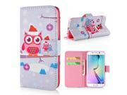 Fashion Colorful Drawing Printed Christmas Owl PU Leather Flip Wallet Stand Case With Card Slots For Samsung Galaxy S6 Edge