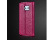Elegant Litchi Grain Magnetic Switch Genuine Leather Case Cover with Card Slot for Samsung Galaxy S6 Edge Magenta