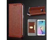 Elegant Litchi Grain Magnetic Switch Genuine Leather Case Cover with Card Slot for Samsung Galaxy S6 Edge Brown