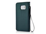 Popular Frosted Magnet Embedded Flip Stand Leather Wallet Case Cover with a Strap for Samsung Galaxy S6 Edge Green