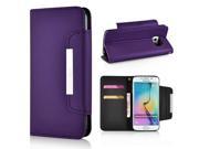 Popular Frosted Magnet Embedded Flip Stand Leather Wallet Case Cover with a Strap for Samsung Galaxy S6 Edge Purple