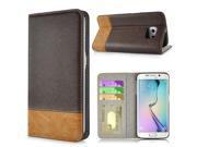 Cross Pattern Horse Skin Flip Magnetic Switch Leather Case Stand Cover with Card Slot for Samsung Galaxy S6 Edge Dark Brown