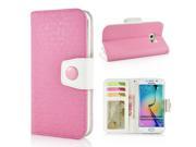Dual Color Style Magnetic Flip Leather Case with Strap and Card Slot for Samsung Galaxy S6 Edge Pink White