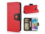 Dual Color Style Magnetic Flip Leather Case with Strap and Card Slot for Samsung Galaxy S6 Edge Black Red