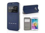 Delicate Metal Slide Touch Stand Leather Case with Window View for Samsung Galaxy S6 Edge Blue