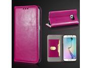 Delicate Horse Skin Magnetic Switch Flip Genuine Leather Case with Card Slot for Samsung Galaxy S6 Edge Magenta