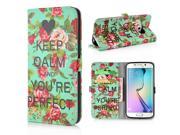 Colorful Cartoon Pattern Leather Flip Stand Case With Card Slots For Samsung Galaxy S6 Edge Keep Calm And You Are Perfect