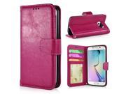 Luxury Card Holder Flip PU Leather Magnetic Closure Stand Case Cover For Samsung Galaxy S6 Edge Magenta