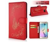 Butterfly Pattern Magnetic Leather Flip Case With Card Slot For Samsung Galaxy S6 Edge Plus Red