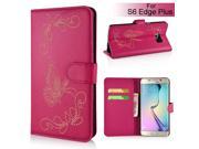 Butterfly Pattern Magnetic Leather Flip Case With Card Slot For Samsung Galaxy S6 Edge Plus Magenta