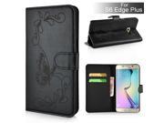 Butterfly Pattern Magnetic Leather Flip Case With Card Slot For Samsung Galaxy S6 Edge Plus Black