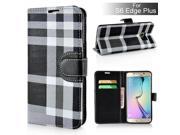 Grid Design Magnetic Stand Leather Card Holder Wallet Case For Samsung Galaxy S6 Edge Plus Black