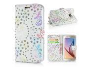 Luxury Diamond Glitter Bling Roses PU Leather Flip Wallet Stand Case With Card Slots For Samsung Galaxy S6 G920 White