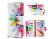 Fashion Colorful Drawing Printed Rainbow Flower PU Leather Flip Wallet Stand Case With Card Slots For Samsung Galaxy S6 G920