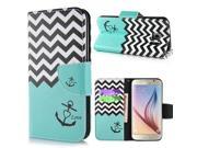Fashion Colorful Drawing Printed Black White Wave Green Anchor PU Leather Flip Wallet Stand Case With Card Slots For Samsung Galaxy S6 G920