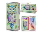 New Arrive Fashion Colorful Drawing Printed Artistic Owl PU Leather Flip Wallet Stand Case With Card Slots For Samsung Galaxy S6 G920