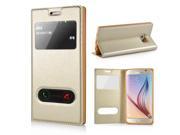 Funky Magnet Inlaid Dual Window View Design Flip Leather Case with Stand Holder for Samsung Galaxy S6 G920 Gold
