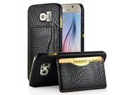 Luxury Alligator Pattern Leather Coated Hard PC Back Case Card Holder Stand Cover For Samsung Galaxy S6 G920 Black