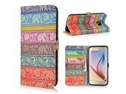 Colorful Cartoon Pattern Leather Flip Stand Case With Card Slots For Samsung Galaxy S6 G920 Elephant And Peacock