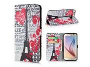 Colorful Cartoon Pattern Leather Flip Stand Case With Card Slots For Samsung Galaxy S6 G920 Tower And Love Heart