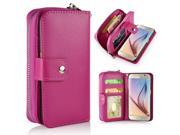 Luxury Zipper Wallet PU Leather Bag Pouch With Magnetic Plastic Hard Back Case For Samsung Galaxy S6 G920 Magenta